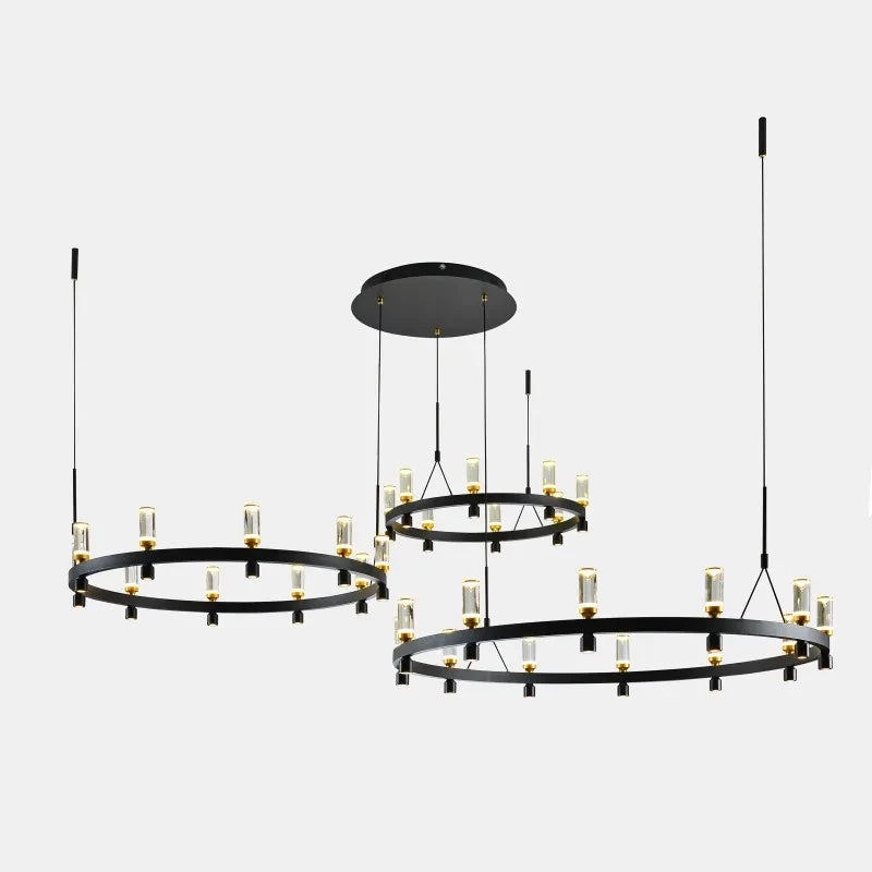 Lampa wisząca Almelo śr. 187cm 137.6W 30xLED ciepła biel 3000K | czarny/złoty