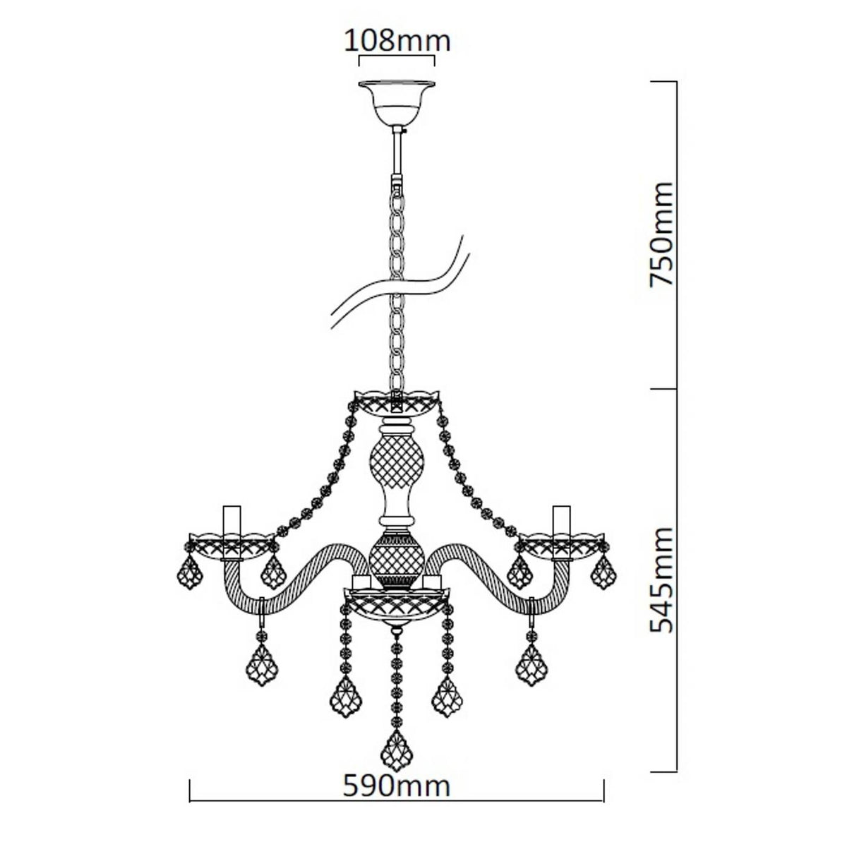 Lampa wisząca CRISTALLO V, chrom/transparentny, 5x60W E14