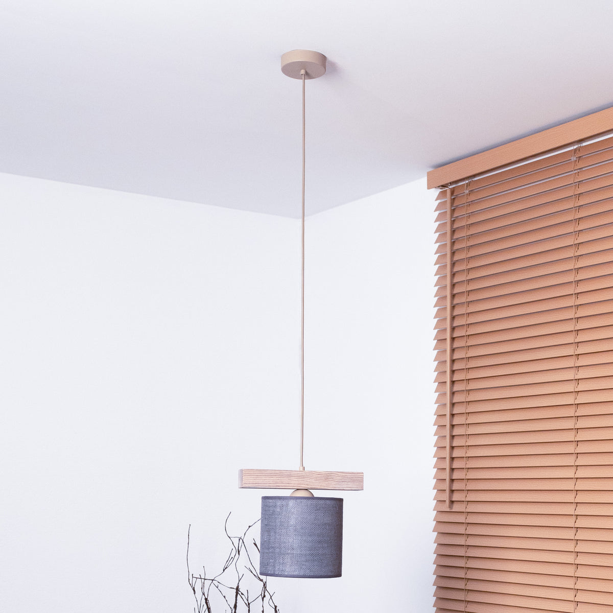 Lampa wisząca DUOLLA FOREST 92875 szary/naturalny 1xE27 średn.17cm