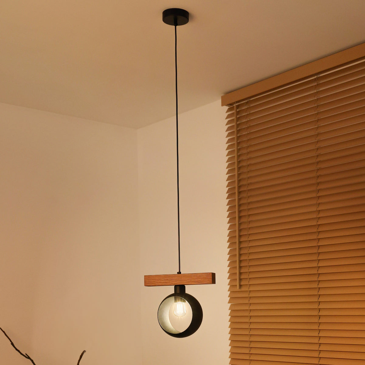 Lampa wisząca DUOLLA IRONLINE METAL BLACK RING 70415 Czarny/naturalny 1xE27 średn.10cm
