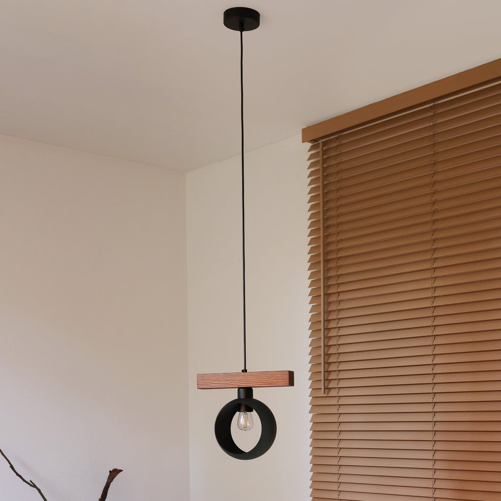 Lampa wisząca DUOLLA IRONLINE METAL BLACK RING 70415 Czarny/naturalny 1xE27 średn.10cm