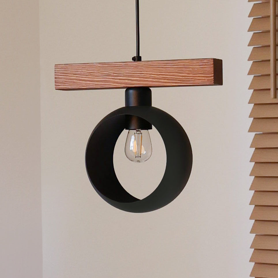 Lampa wisząca DUOLLA IRONLINE METAL BLACK RING 70415 Czarny/naturalny 1xE27 średn.10cm