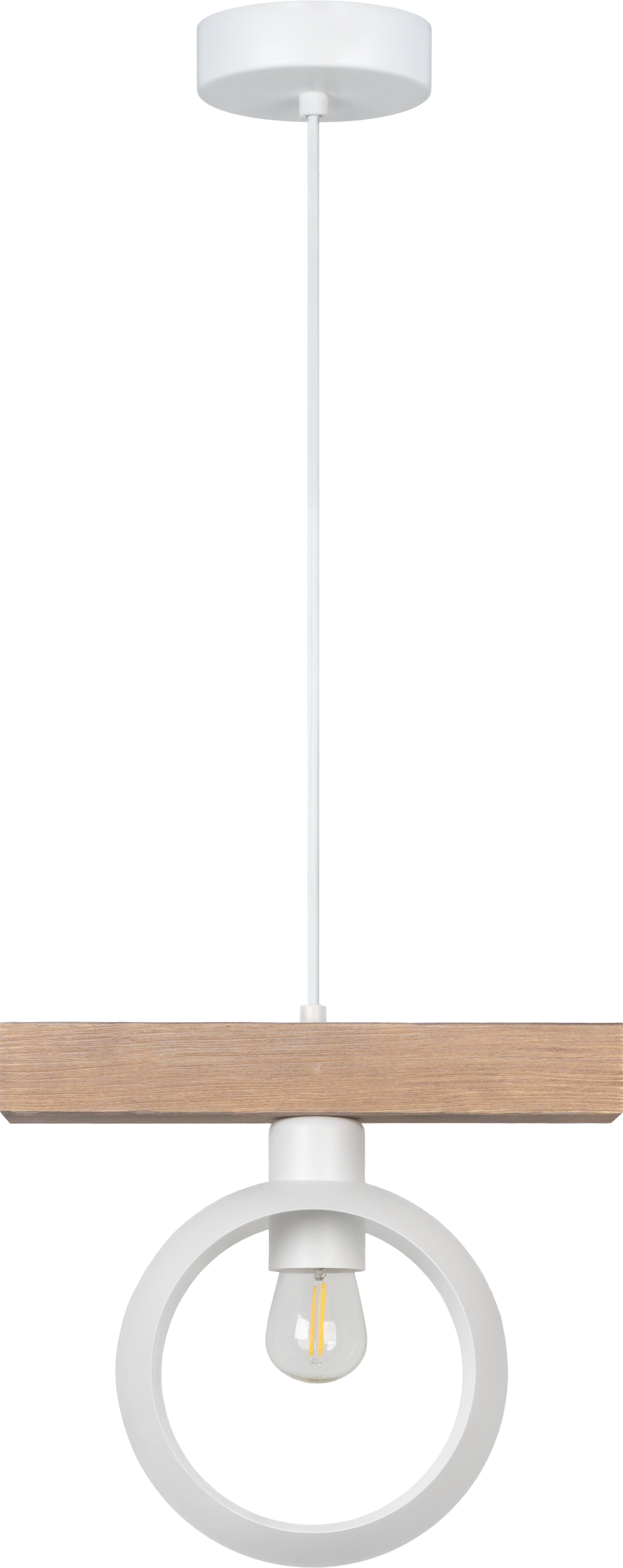 Lampa wisząca DUOLLA IRONLINE METAL / DREWNO RING BIAŁY 53689 Biały/naturalny 1xE27 średn.10cm