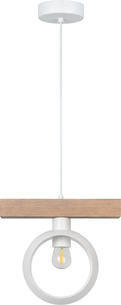 Lampa wisząca DUOLLA IRONLINE METAL / DREWNO RING BIAŁY 53689 Biały/naturalny 1xE27 średn.10cm