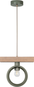 Lampa wisząca DUOLLA IRONLINE METAL / DREWNO RING SZAŁWIOWY 53740 Zielony/naturalny 1xE27 średn.10cm