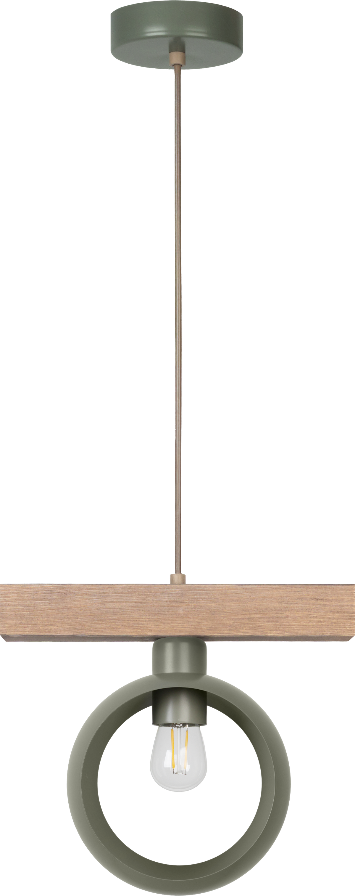 Lampa wisząca DUOLLA IRONLINE METAL / DREWNO RING SZAŁWIOWY 53740 Zielony/naturalny 1xE27 średn.10cm