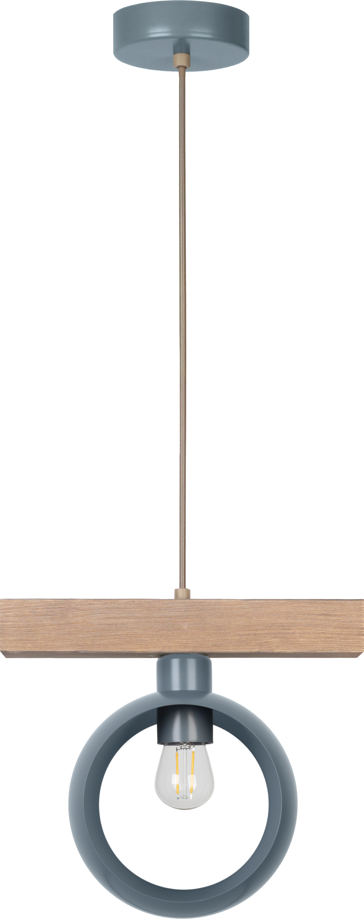 Lampa wisząca DUOLLA IRONLINE METAL / DREWNO RING SZARY 53719 szary/naturalny 1xE27 średn.10cm