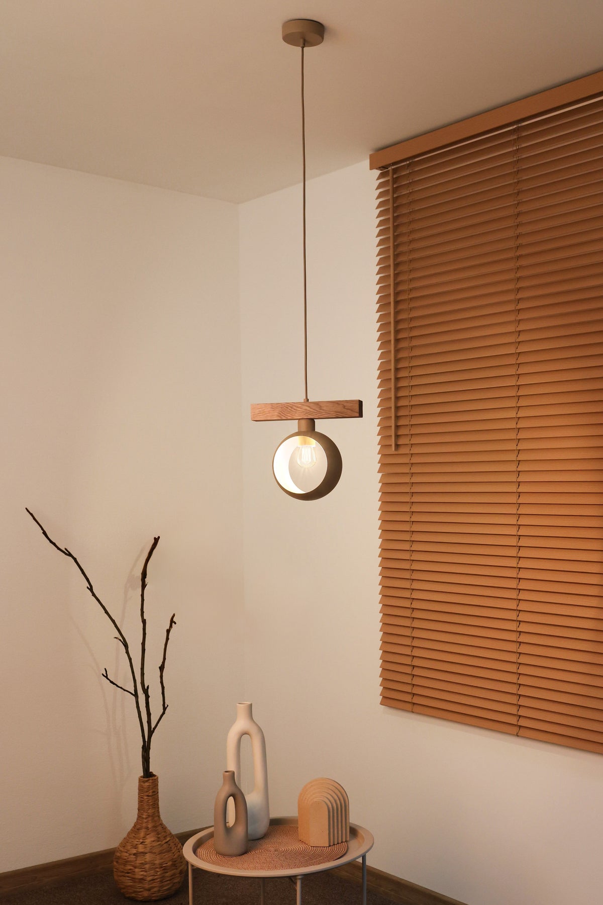 Lampa wisząca DUOLLA IRONLINE METAL RING BEŻOWY 70408 Beżowy/naturalny 1xE27 średn.10cm