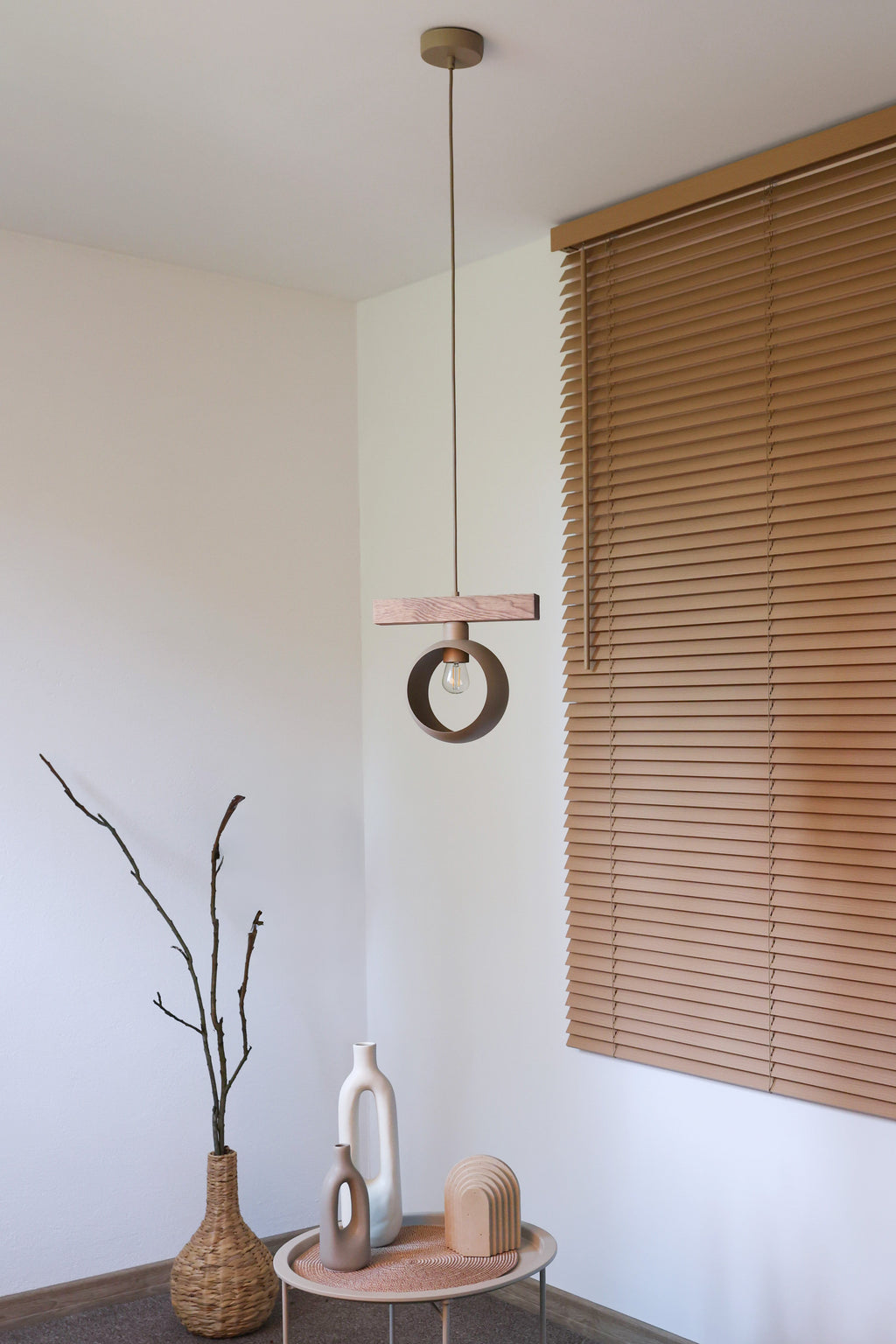 Lampa wisząca DUOLLA IRONLINE METAL RING BEŻOWY 70408 Beżowy/naturalny 1xE27 średn.10cm