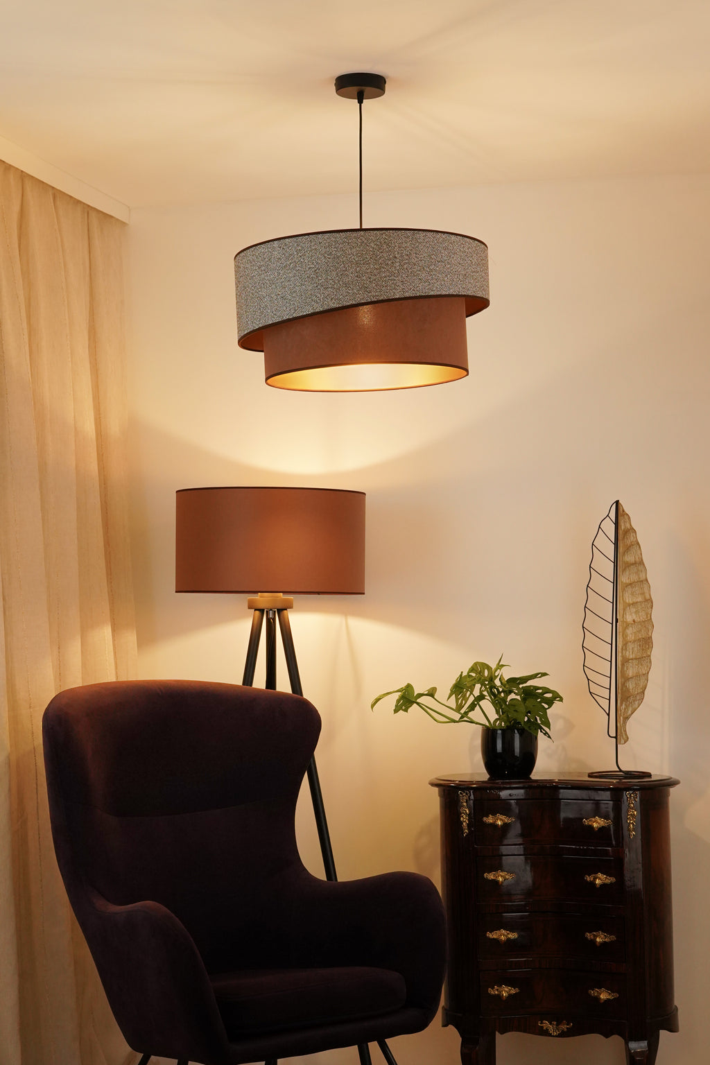 Lampa wisząca DUOLLA VEGAS SHINE 608275 szary/brązowy 1xE27 średn.50cm