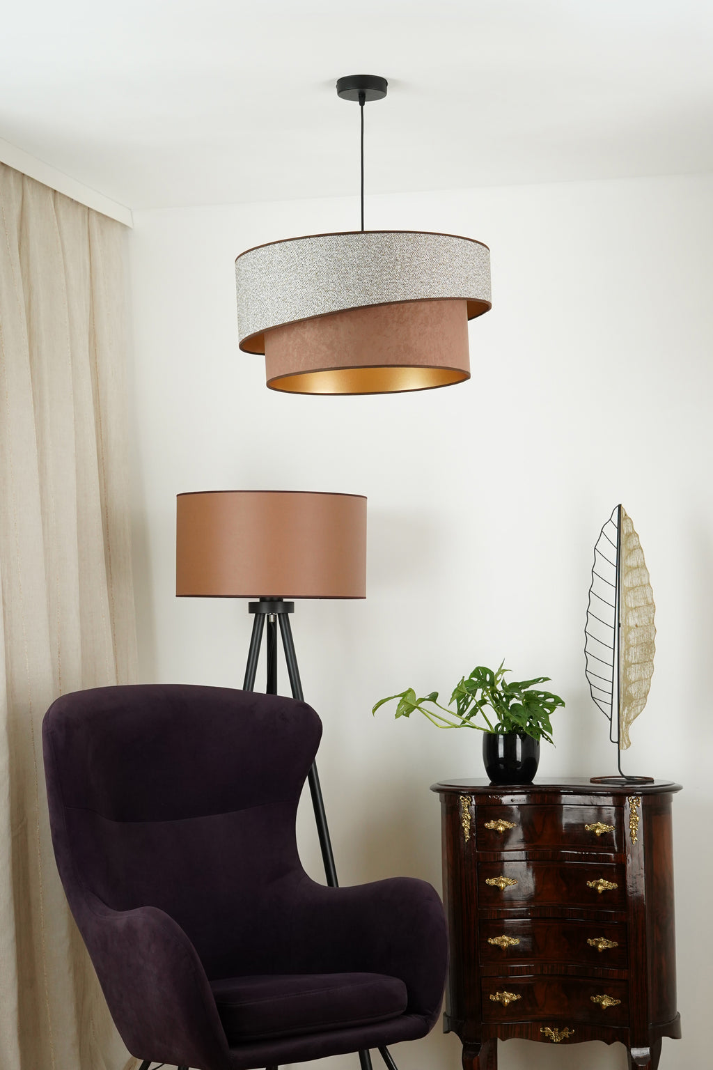 Lampa wisząca DUOLLA VEGAS SHINE 608275 szary/brązowy 1xE27 średn.50cm