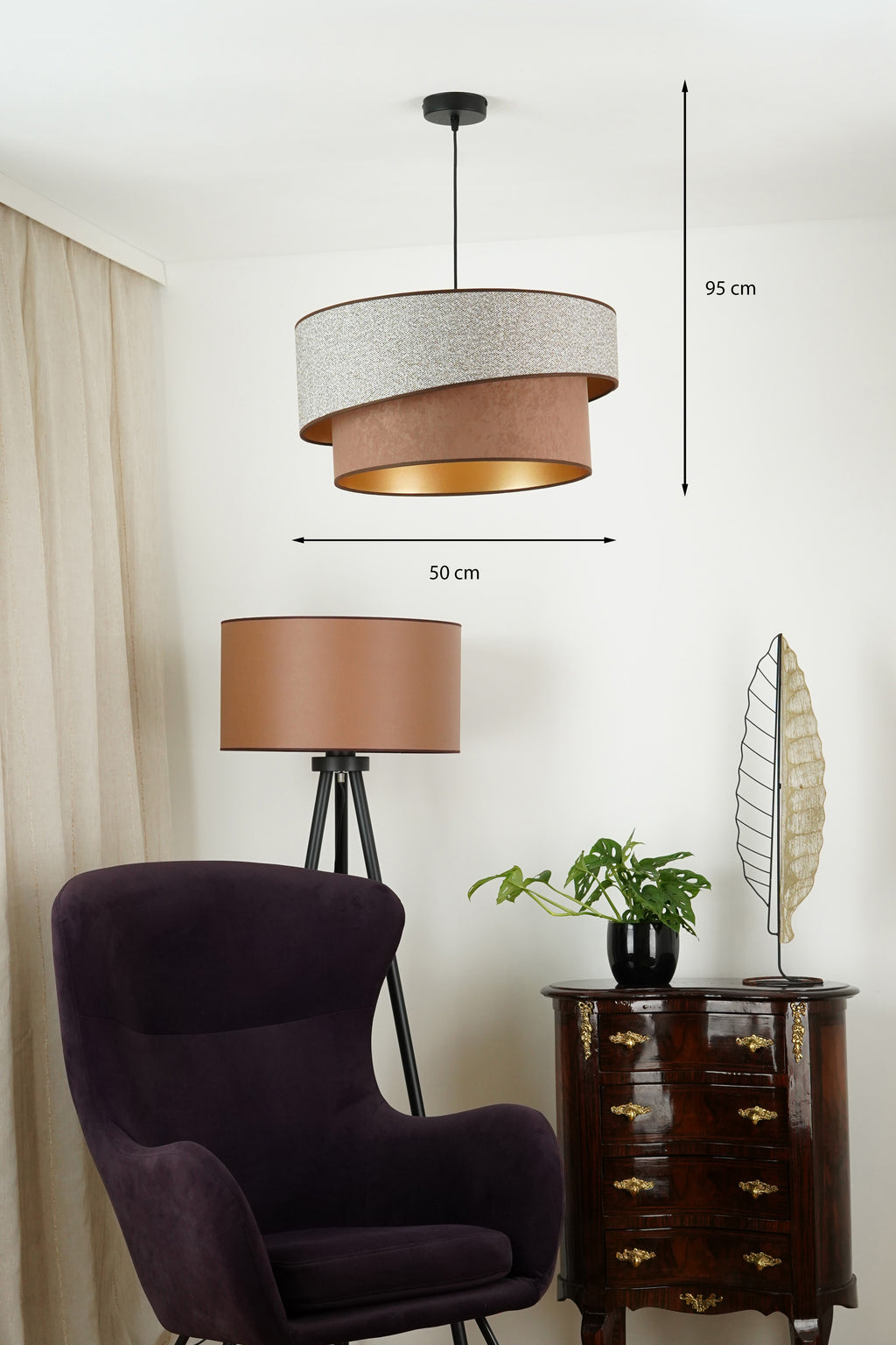 Lampa wisząca DUOLLA VEGAS SHINE 608275 szary/brązowy 1xE27 średn.50cm