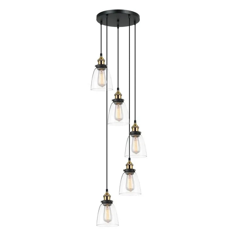 Lampa wisząca FRANCIS wys. cał. 156,5cm 5xE27 | czarny/złoty