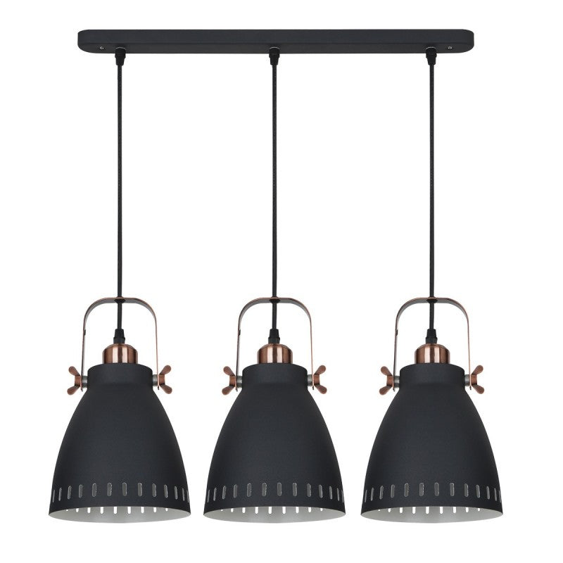 Lampa wisząca FRANKLIN dł. 59cm 3xE27 | grafitowy/miedziany