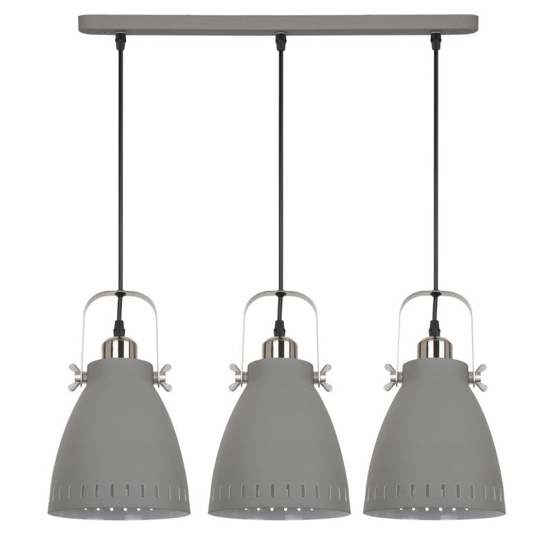 Lampa wisząca FRANKLIN dł. 59cm 3xE27 | szary/nikiel