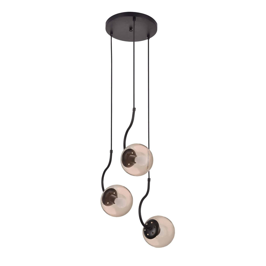 Lampa wisząca HOOK, czarna z bursztynowymi kloszami, 3x40W E27