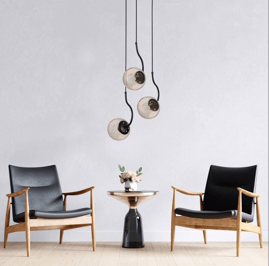 Lampa wisząca HOOK, czarna z bursztynowymi kloszami, 3x40W E27
