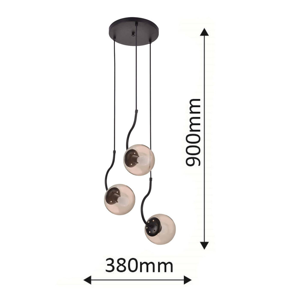 Lampa wisząca HOOK, czarna z bursztynowymi kloszami, 3x40W E27