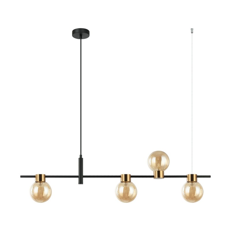 Lampa wisząca Italux Bletter dł. 101,5cm 4xG9 | czarny/bursztynowy