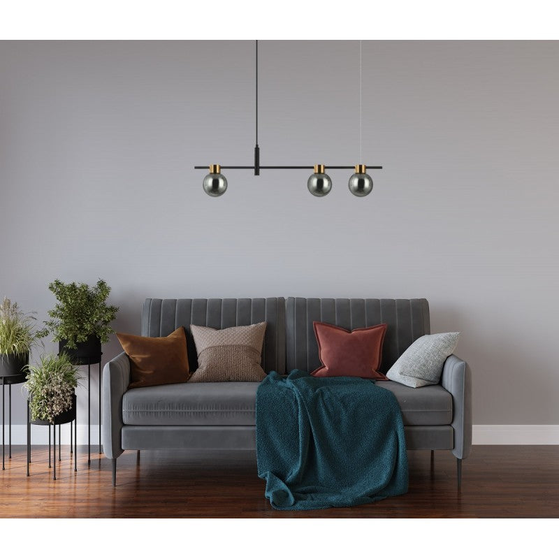 Lampa wisząca Italux Bletter dł. 91,5cm 3xG9 | czarny/dymiony