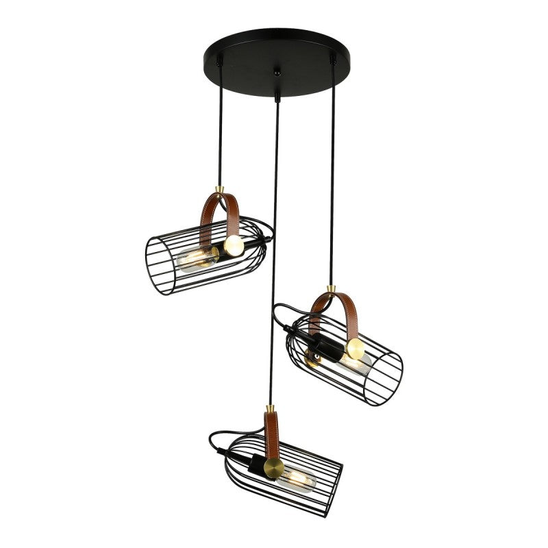 Lampa wisząca LOFT skórzana Antoin śr. 54cm 3xE27 | czarna