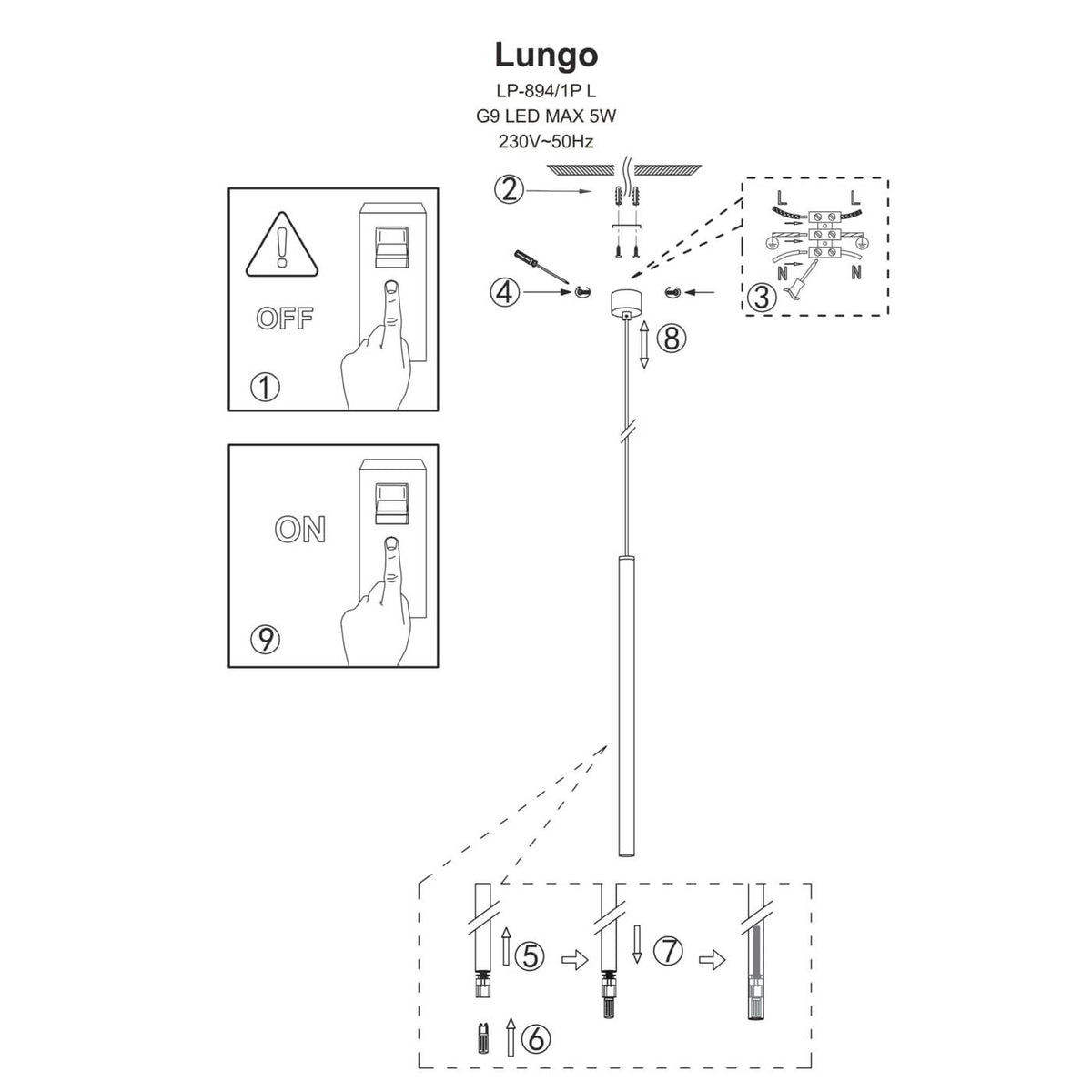 Lampa wisząca LUNGO, czarna, 1x5W G9