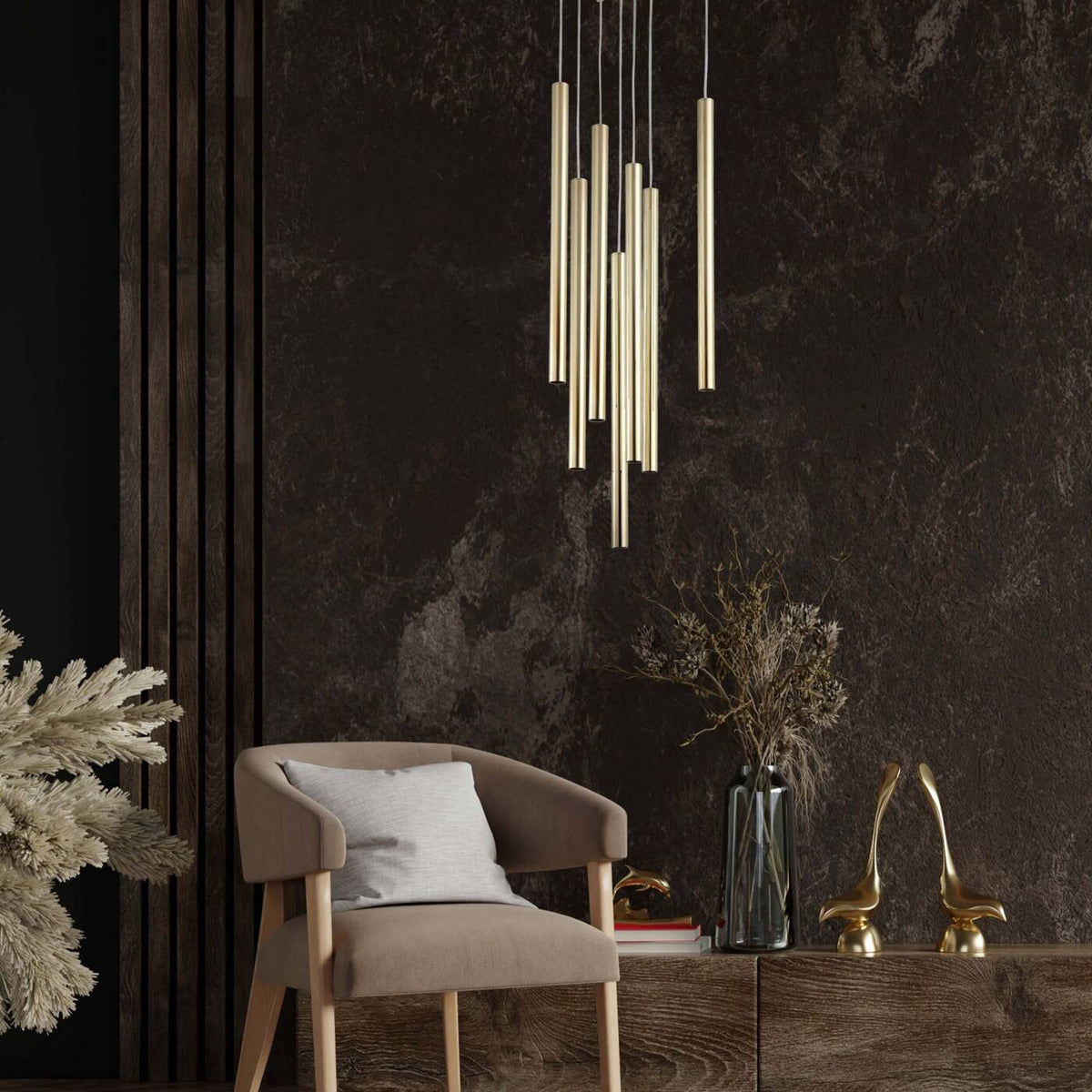 Lampa wisząca LUNGO, złota, 7x5W G9