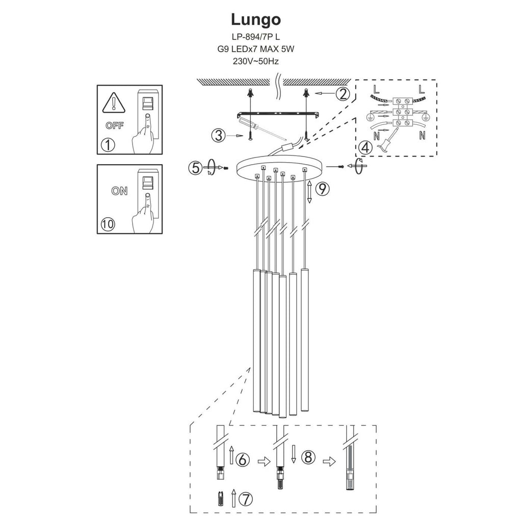 Lampa wisząca LUNGO, złota, 7x5W G9