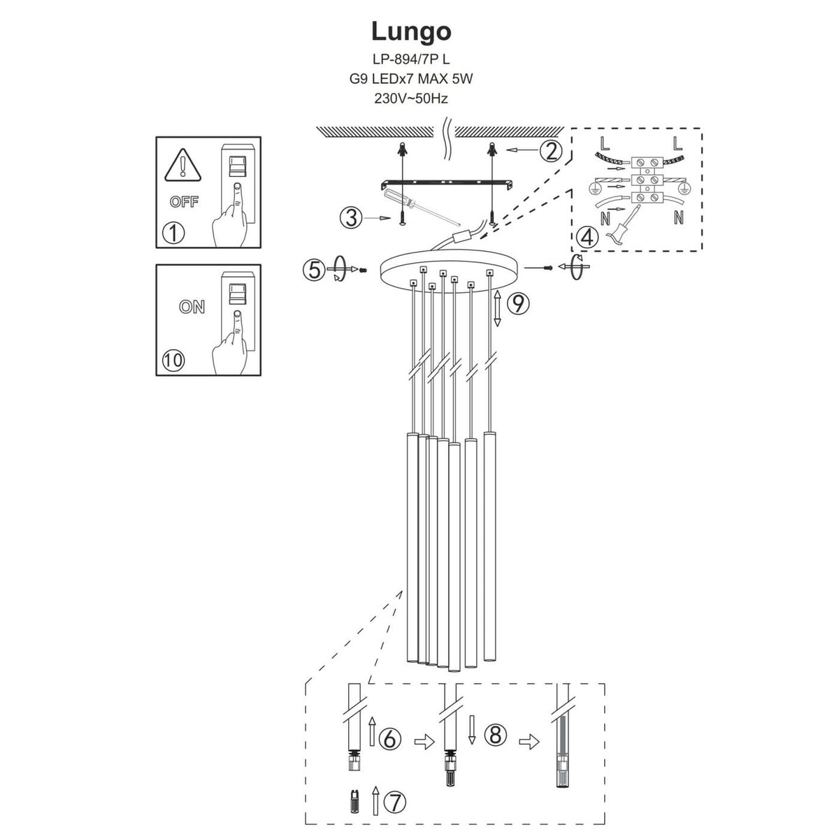 Lampa wisząca LUNGO, złota, 7x5W G9