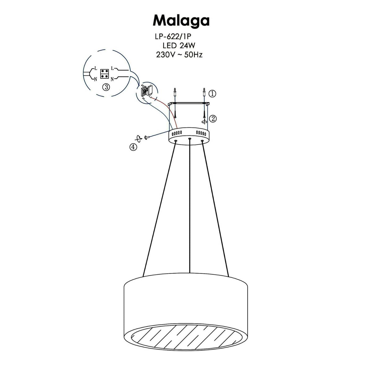 Lampa wisząca MALAGA, szara, 24W LED, barwa ciepła 3000K