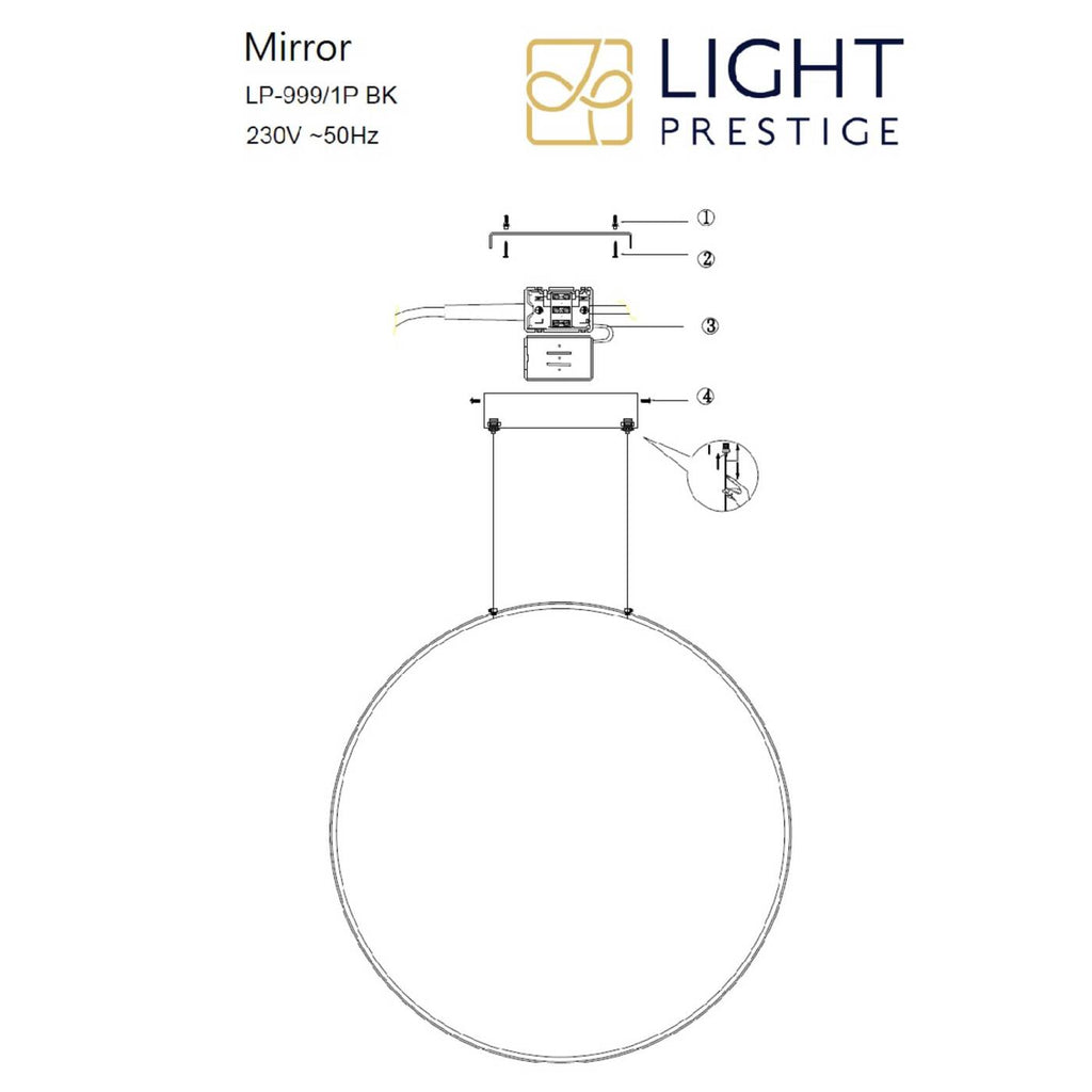 Lampa wisząca MIRROR, duża, czarna, 50W LED, barwa ciepła 3000K, IP44