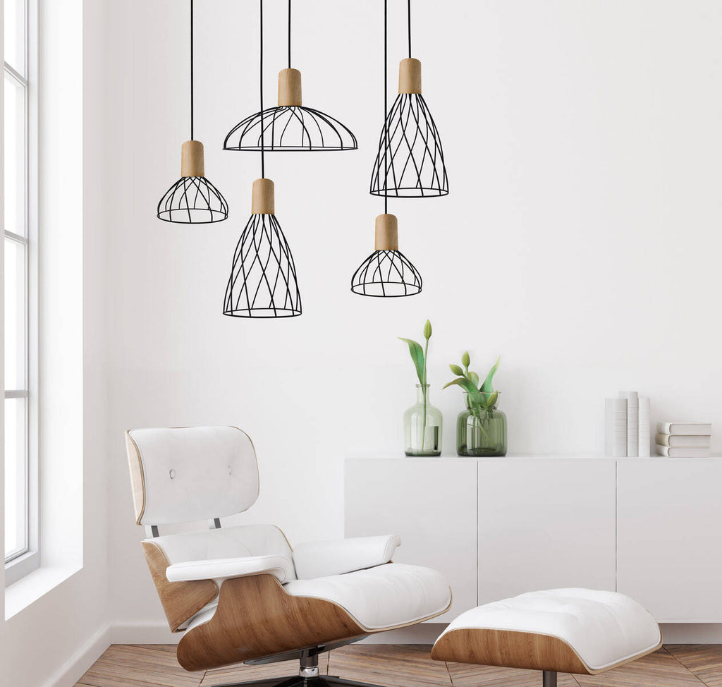 Lampa wisząca MODERNO, duża, czarny/drewno, 1x50W GU10