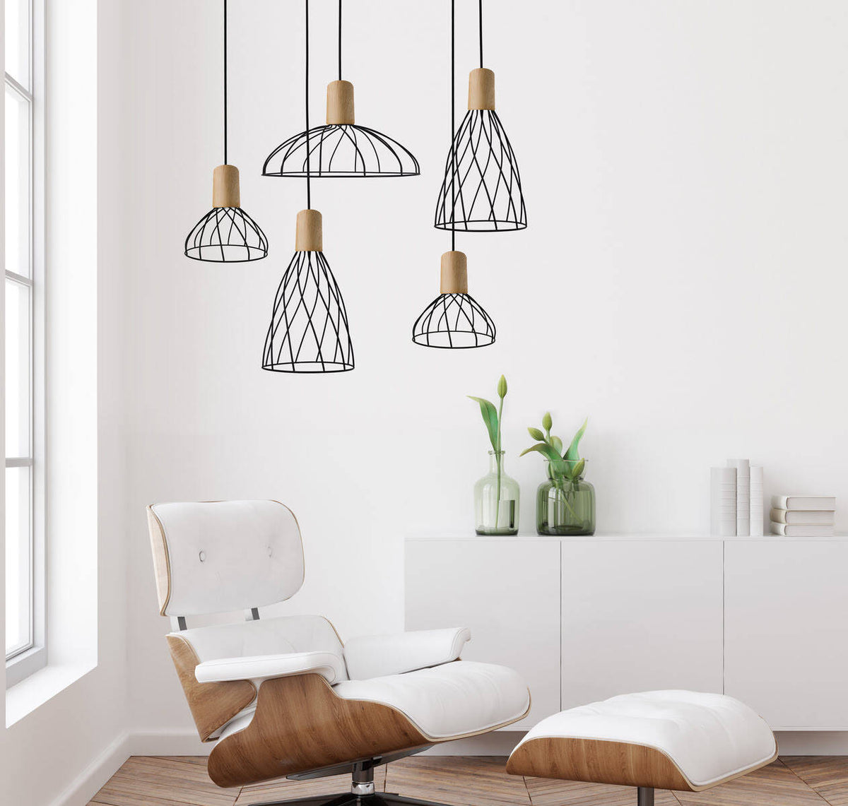 Lampa wisząca MODERNO, duża, czarny/drewno, 1x50W GU10