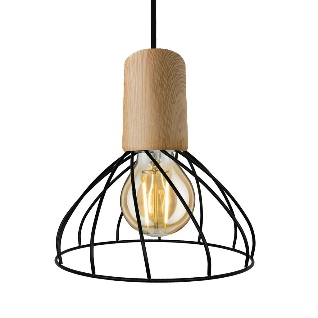 Lampa wisząca MODERNO, mała, czarny/drewno, 1x50W GU10