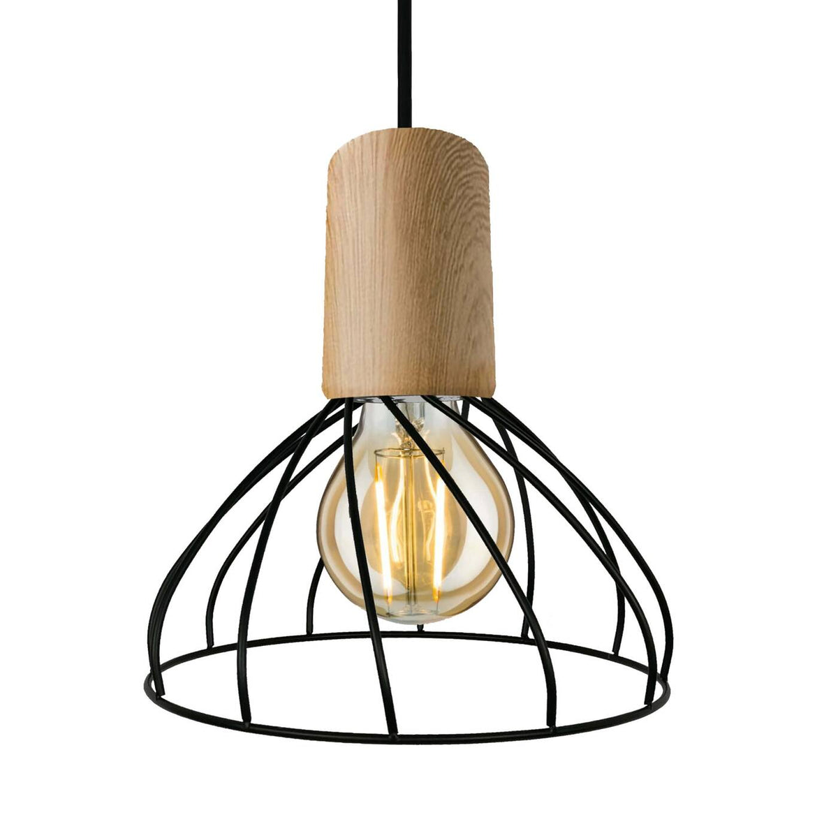 Lampa wisząca MODERNO, mała, czarny/drewno, 1x50W GU10