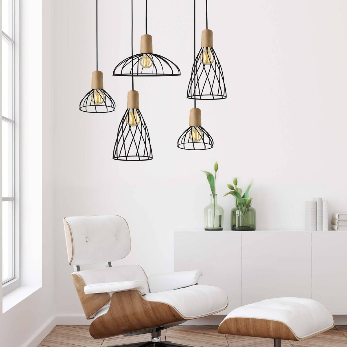 Lampa wisząca MODERNO, mała, czarny/drewno, 1x50W GU10