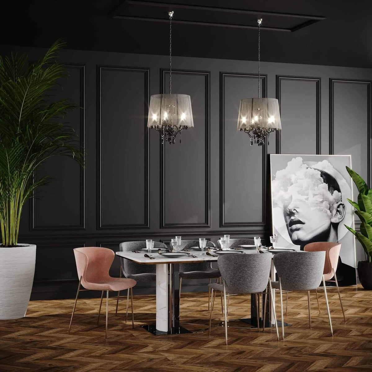 Lampa wisząca MONA, chrom/czarny, 3x40W E14