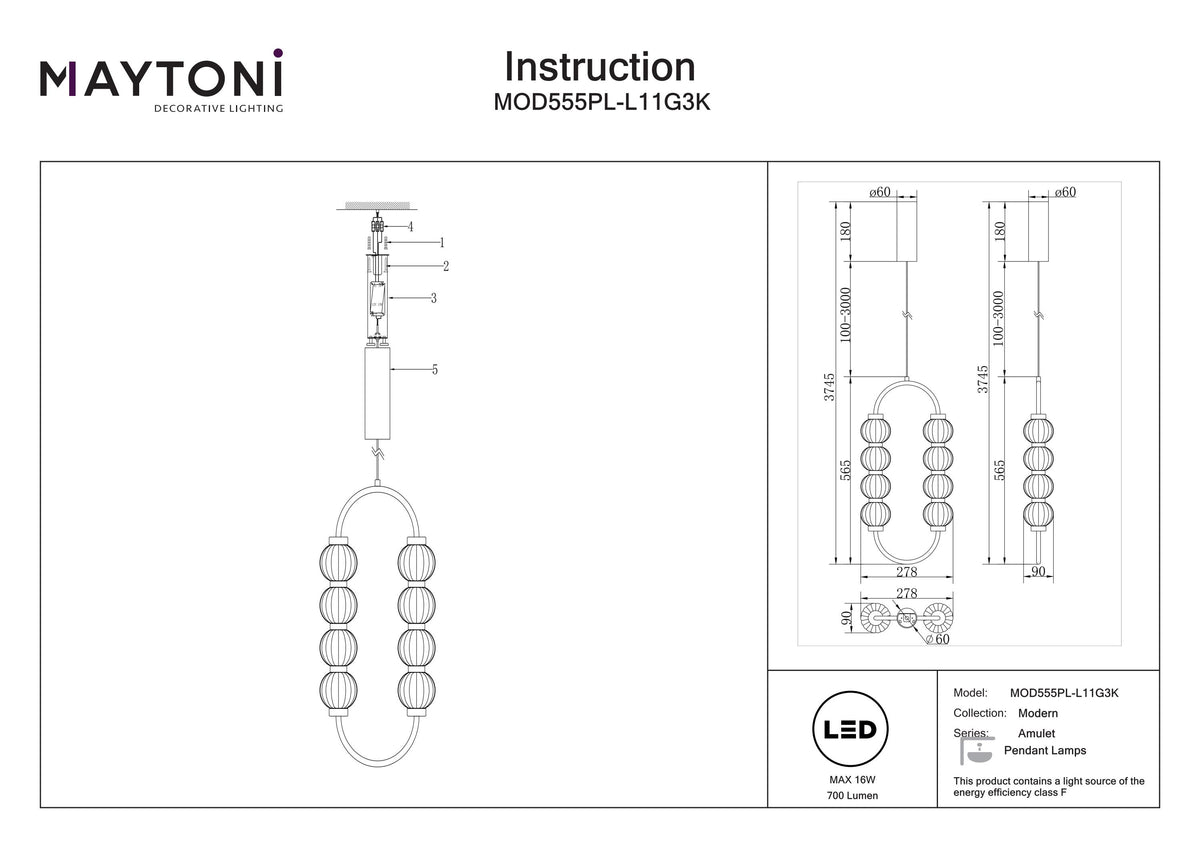 Lampa wisząca Maytoni Amulet IP20 x MOD555PL-L11G3K | Złoto