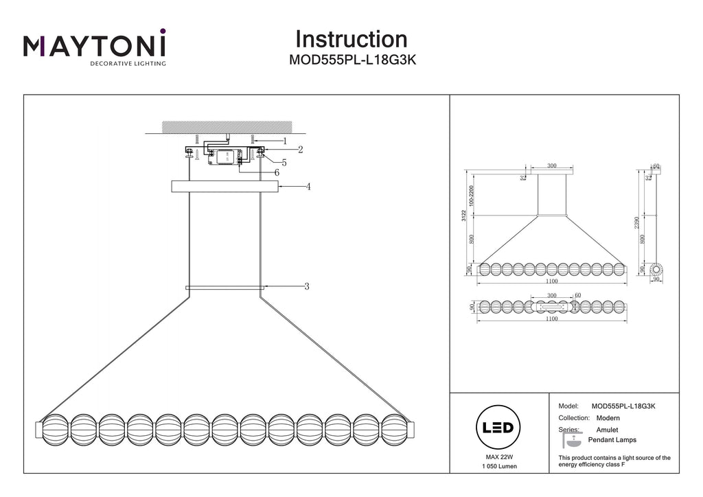 Lampa wisząca Maytoni Amulet IP20 x MOD555PL-L18G3K | Złoto