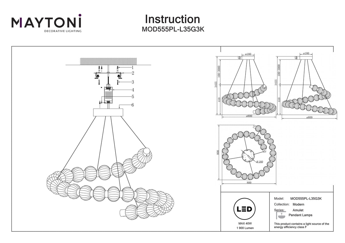 Lampa wisząca Maytoni Amulet IP20 x MOD555PL-L35G3K | Złoto