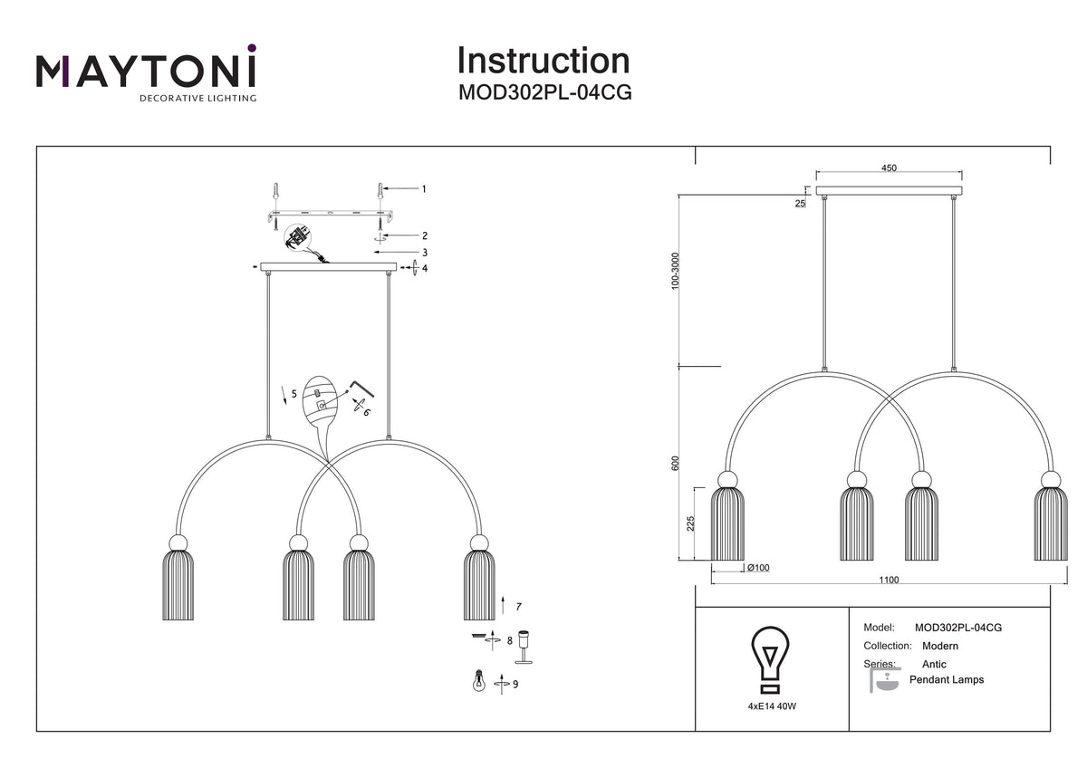 Lampa wisząca Maytoni Antic IP20 4xE14 MOD302PL-04CG | Złoto