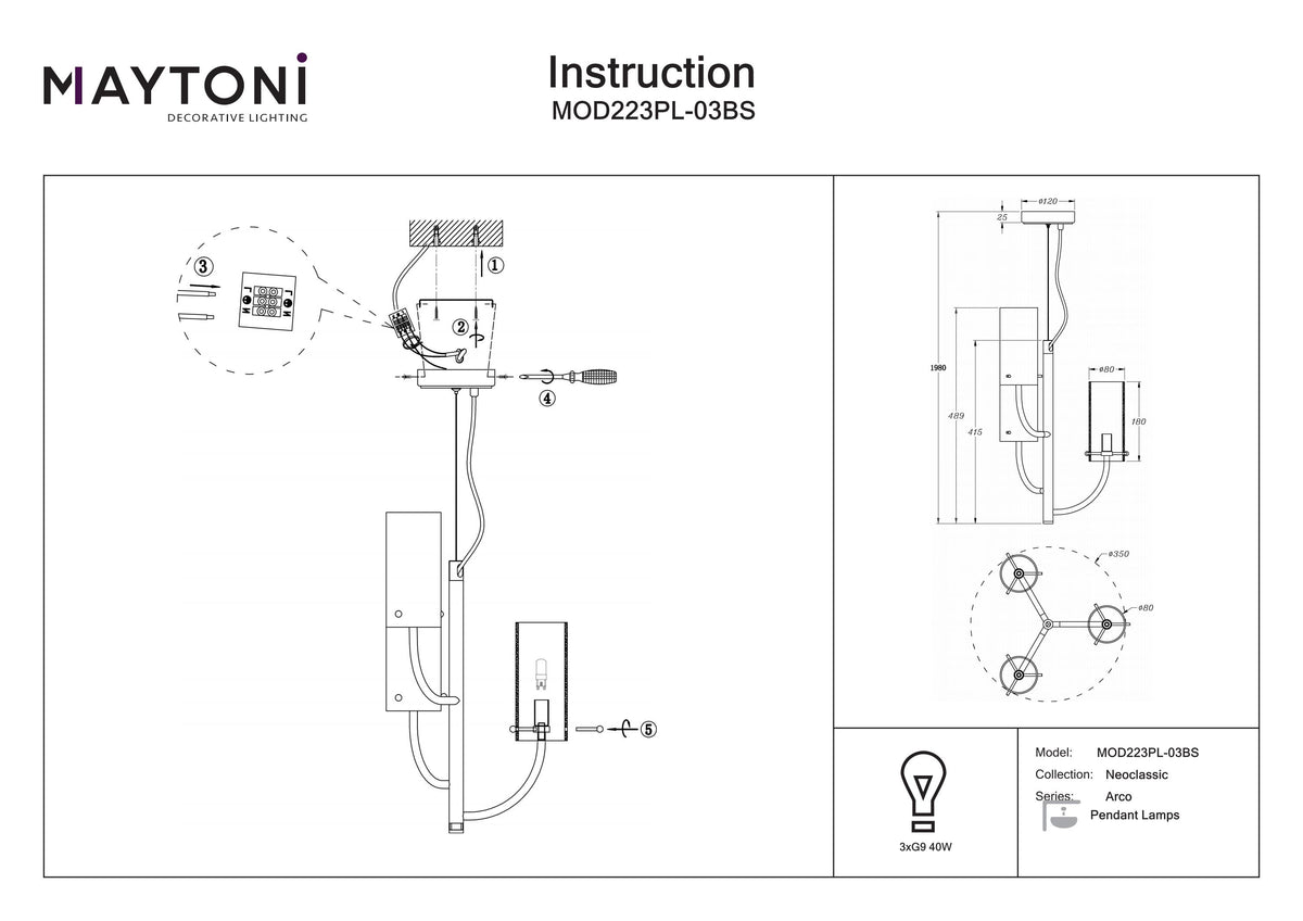 Lampa wisząca Maytoni Arco IP20 3xG9 MOD223PL-03BS | Mosiądz