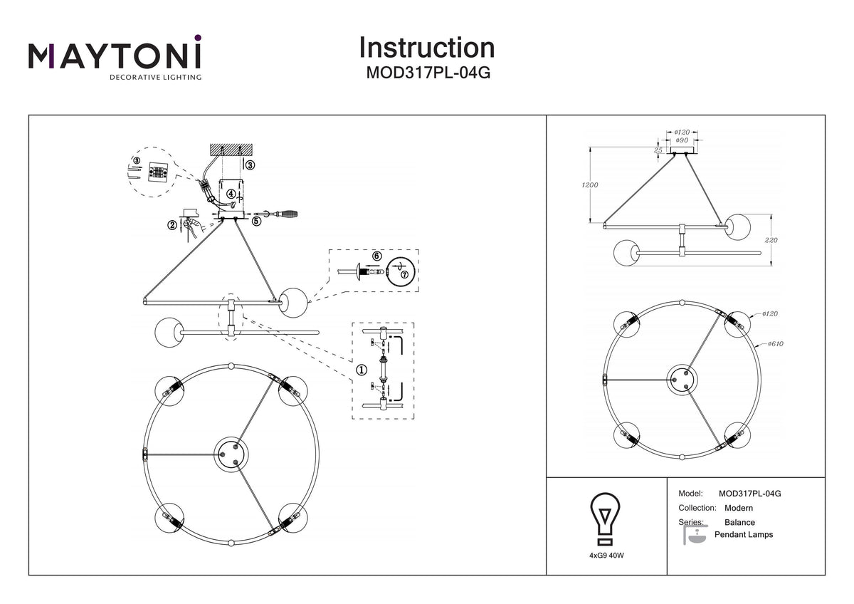 Lampa wisząca Maytoni Balance IP20 4xG9 MOD317PL-04G | Złoto