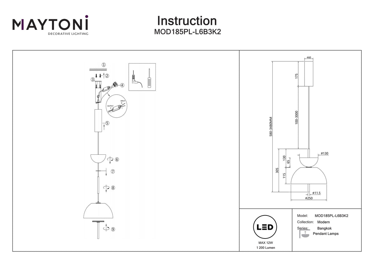 Lampa wisząca Maytoni Bangkok IP20 x MOD185PL-L6B3K2 | Czarny