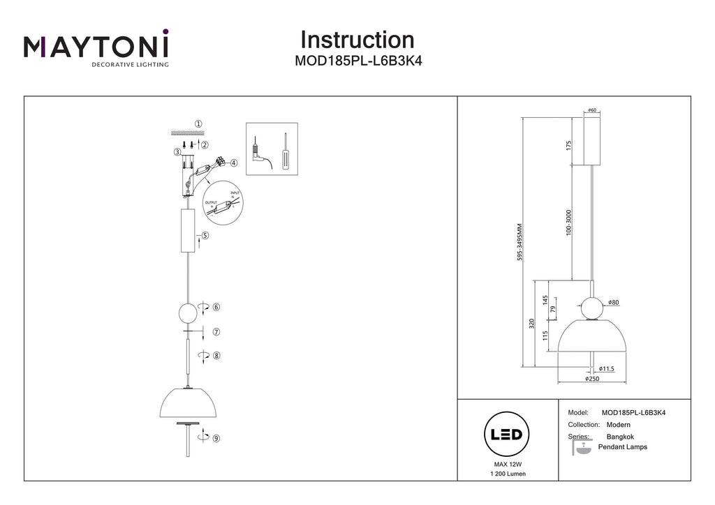Lampa wisząca Maytoni Bangkok IP20 x MOD185PL-L6B3K4 | Czarny