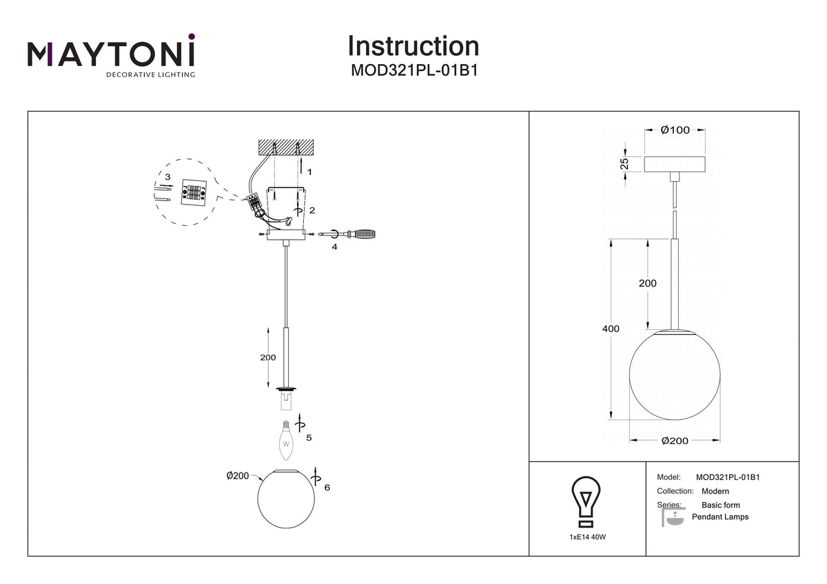 Lampa wisząca Maytoni Basic form IP20 1xE14 MOD321PL-01B1 | Czarny
