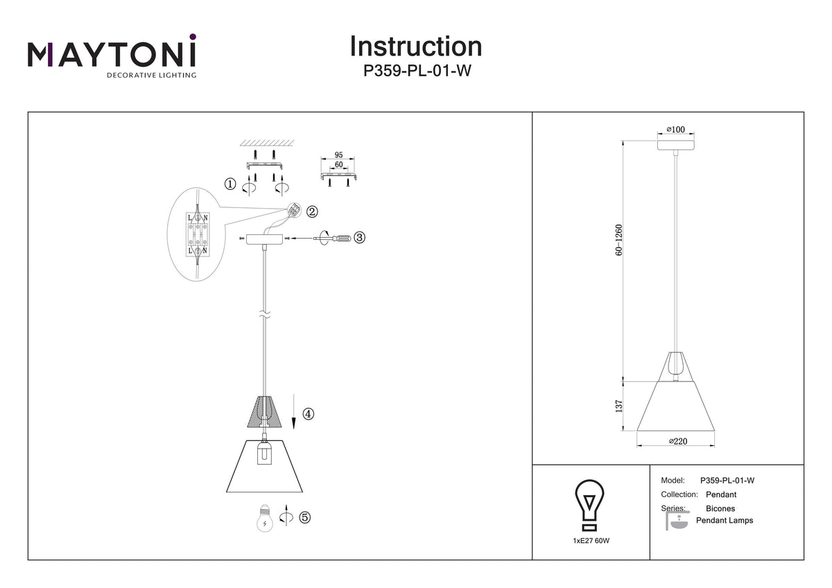 Lampa wisząca Maytoni Bicones IP20 1xE27 P359-PL-01-W | Biały