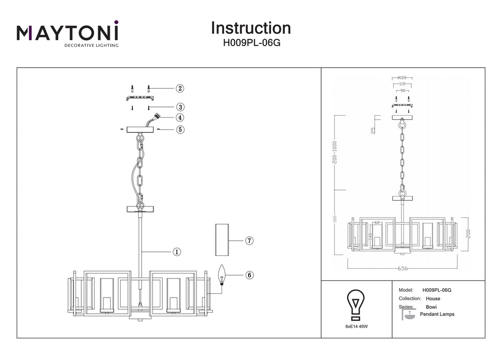 Lampa wisząca Maytoni Bowi IP20 6xE14 H009PL-06G | Złoto