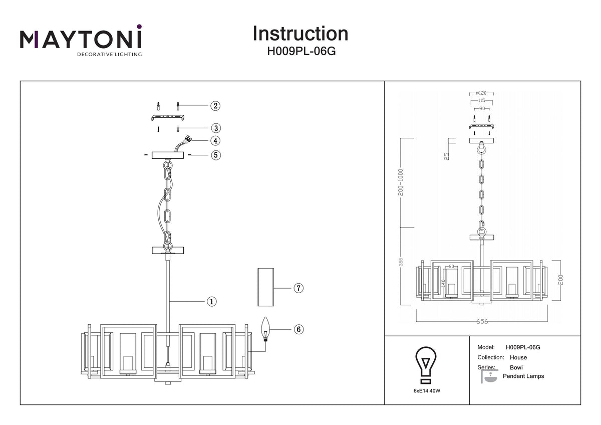 Lampa wisząca Maytoni Bowi IP20 6xE14 H009PL-06G | Złoto