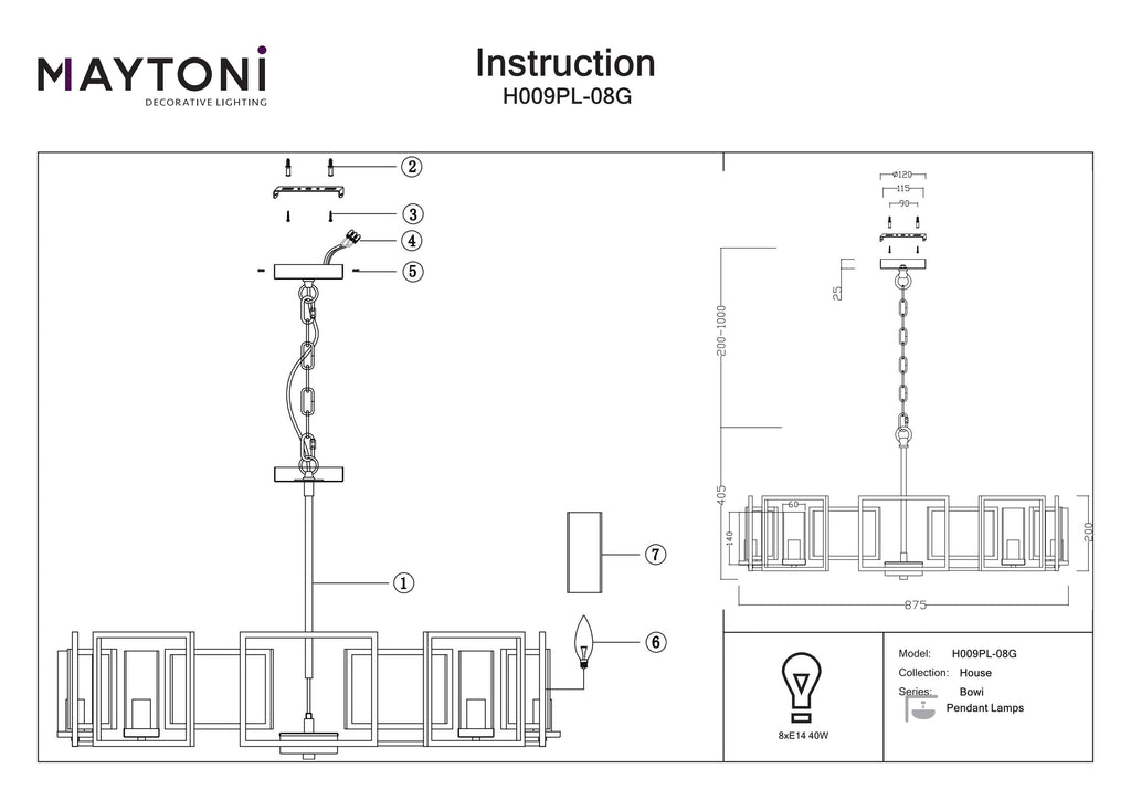 Lampa wisząca Maytoni Bowi IP20 8xE14 H009PL-08G | Złoto